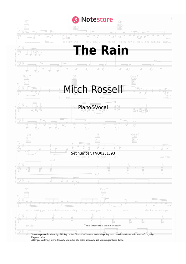 The Rain - Mitch Rossell Piano Sheet Music with the Voice part - Piano&Vocal