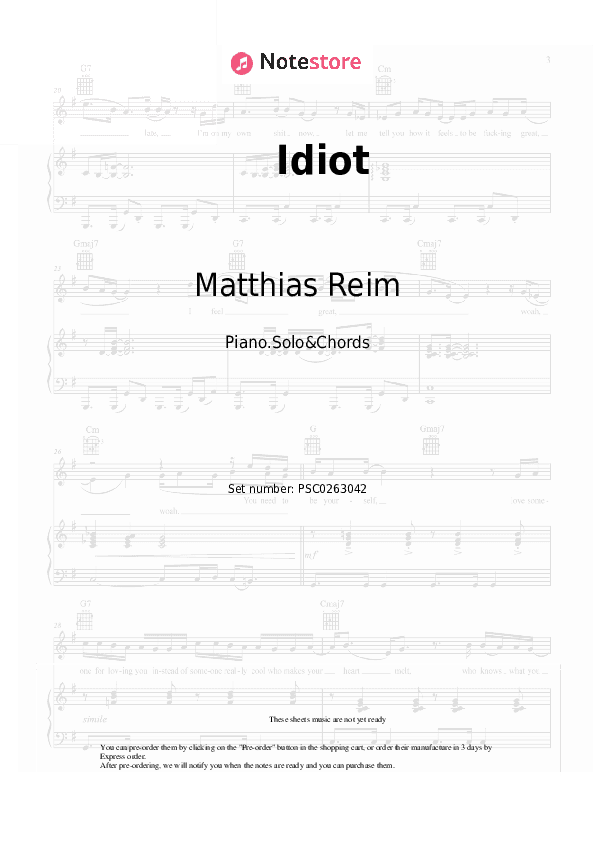 Idiot - Matthias Reim, Michelle Piano Sheet Music and Chords - Piano.Solo&Chords