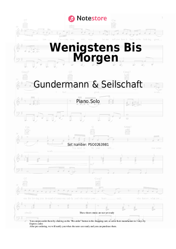 Wenigstens Bis Morgen - Gundermann & Seilschaft Piano Sheet Music - Piano.Solo
