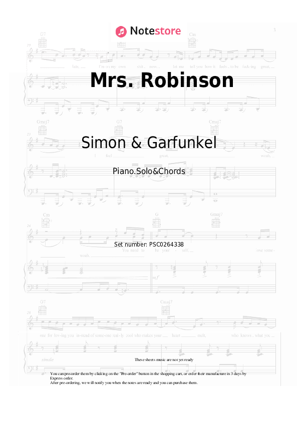 Mrs. Robinson - Simon & Garfunkel Piano Sheet Music and Chords - Piano.Solo&Chords