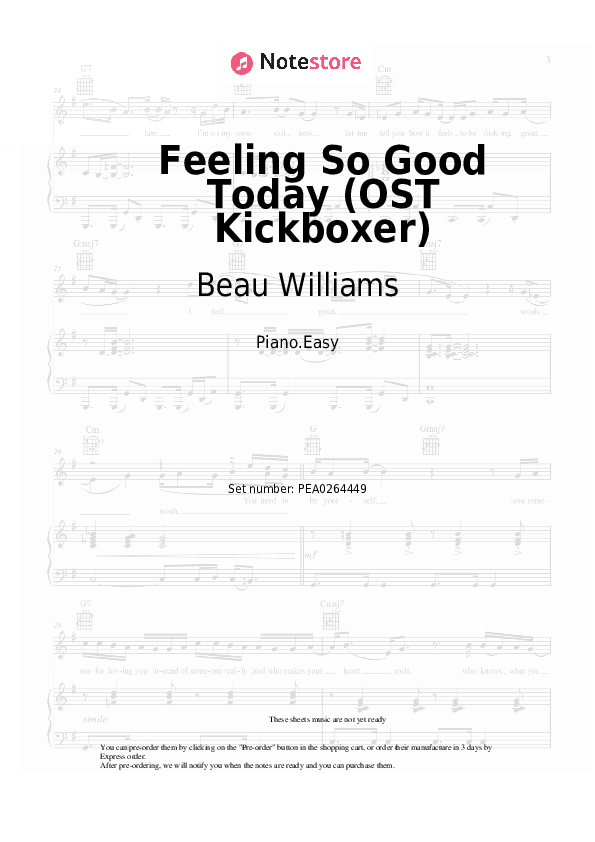Feeling So Good Today (OST Kickboxer) - Beau Williams Piano Sheet Music Easy - Piano.Easy