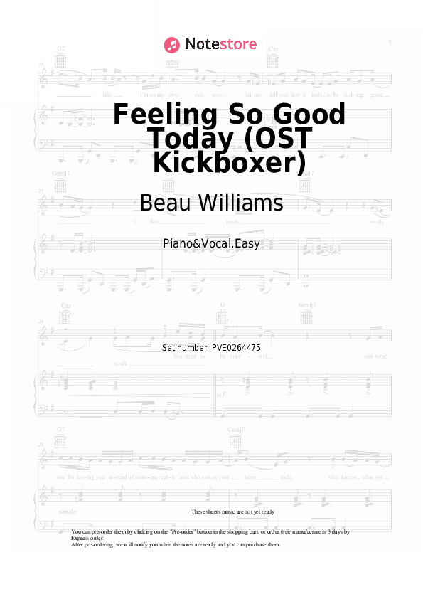 Feeling So Good Today (OST Kickboxer) - Beau Williams Piano Sheet Music Easy and Vocal - Piano&Vocal.Easy