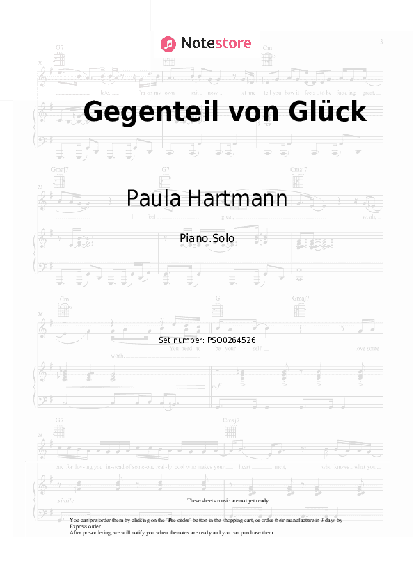 Gegenteil von Glück - Paula Hartmann, Berq Piano Sheet Music - Piano.Solo