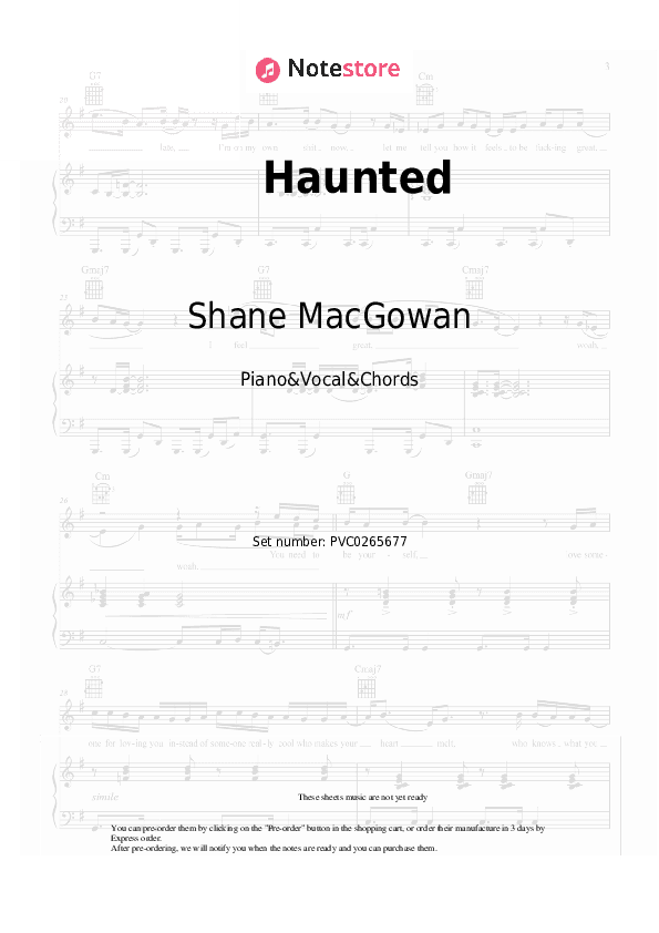 Haunted - Shane MacGowan, Sinead O'Connor Piano Sheet Music with the Vocal and Chords - Piano&Vocal&Chords