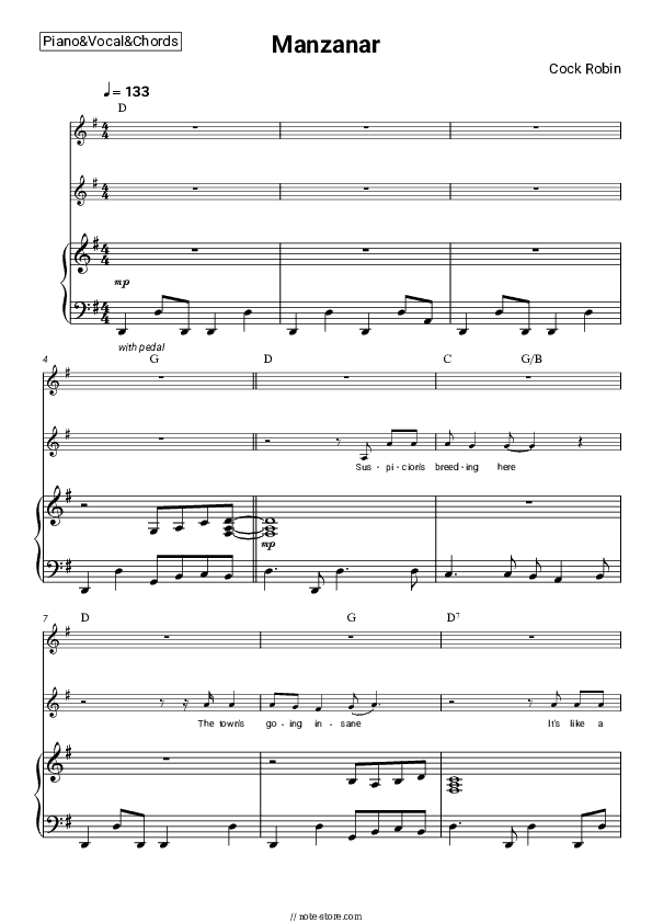 Manzana - Cock Robin Piano Sheet Music with the Vocal and Chords - Piano&Vocal&Chords