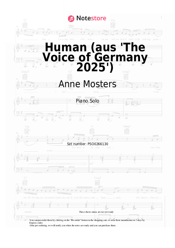 Human (aus 'The Voice of Germany 2025') - Anne Mosters Piano Sheet Music - Piano.Solo