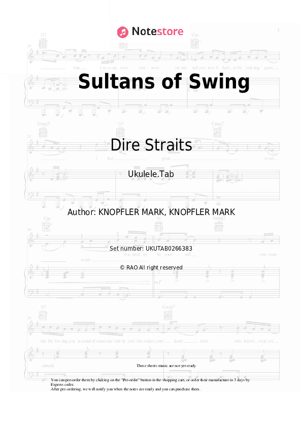 Sultans of Swing - Dire Straits Sheet Music - Ukulele.Tab
