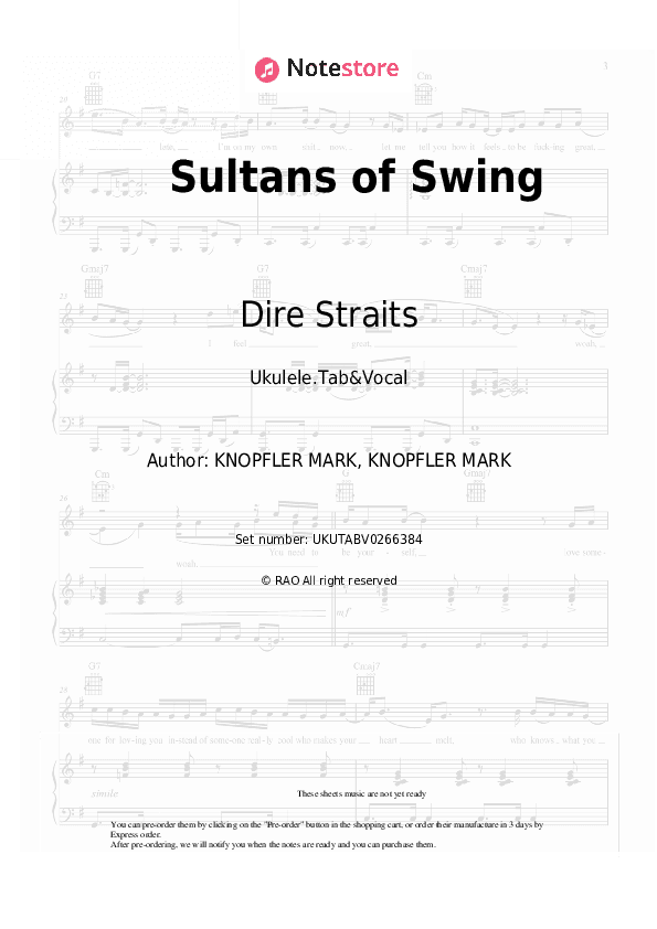 Sultans of Swing - Dire Straits Sheet Music - Ukulele.Tab&Vocal