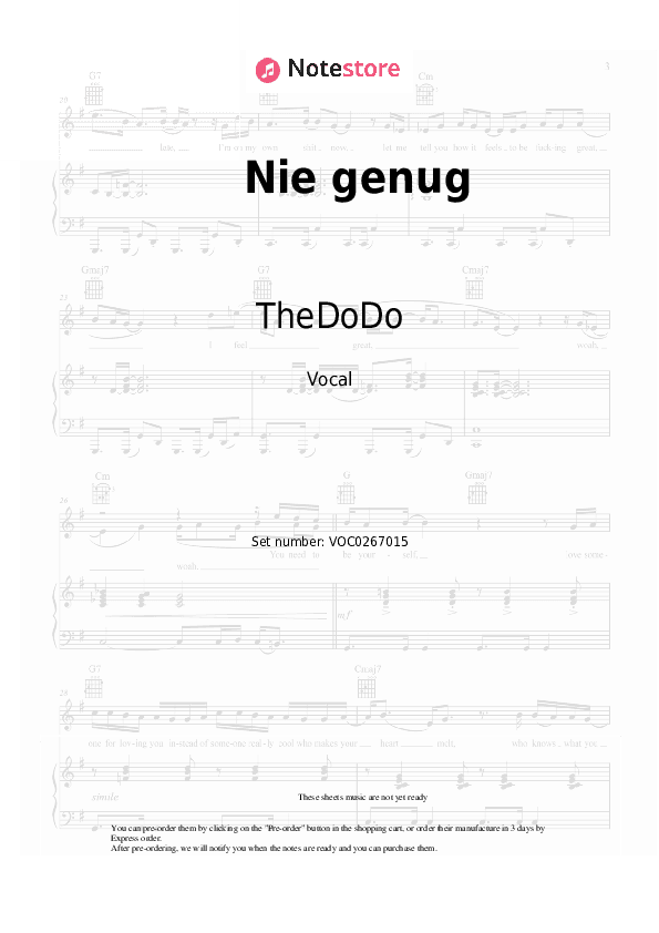 Nie genug - TheDoDo, MartinBepunkt, Whorensohn Vocal Sheet Music - Vocal
