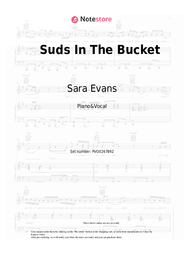 Suds In The Bucket - Sara Evans Piano Sheet Music with the Voice part - Piano&Vocal