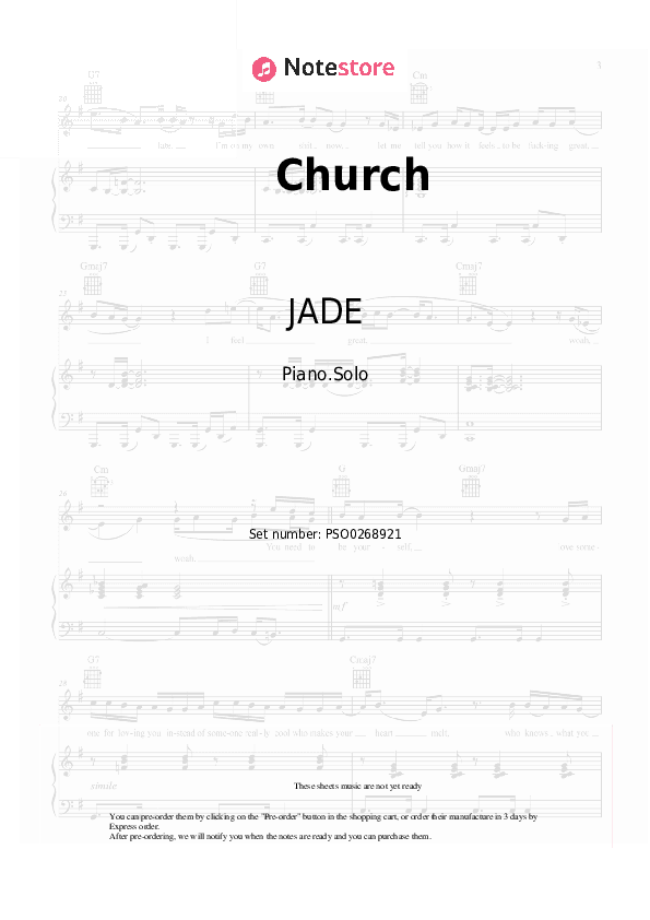 Church - JADE Piano Sheet Music - Piano.Solo