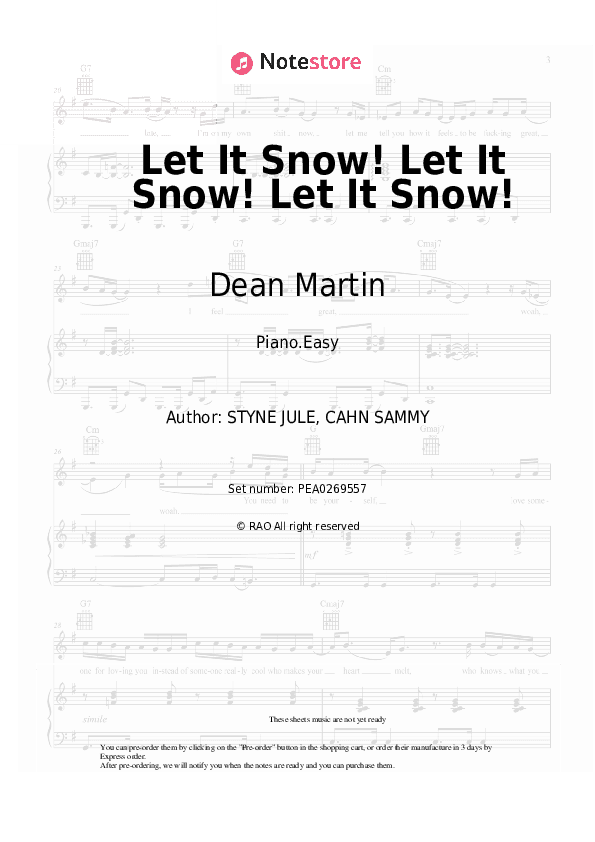 Let It Snow! Let It Snow! Let It Snow! - Dean Martin Piano Sheet Music Easy - Piano.Easy