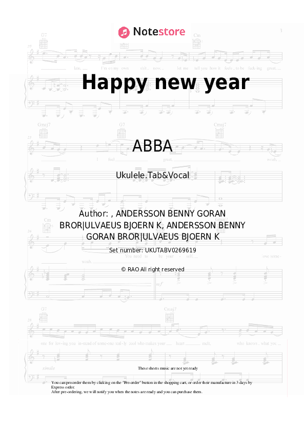Happy new year - ABBA Sheet Music - Ukulele.Tab&Vocal