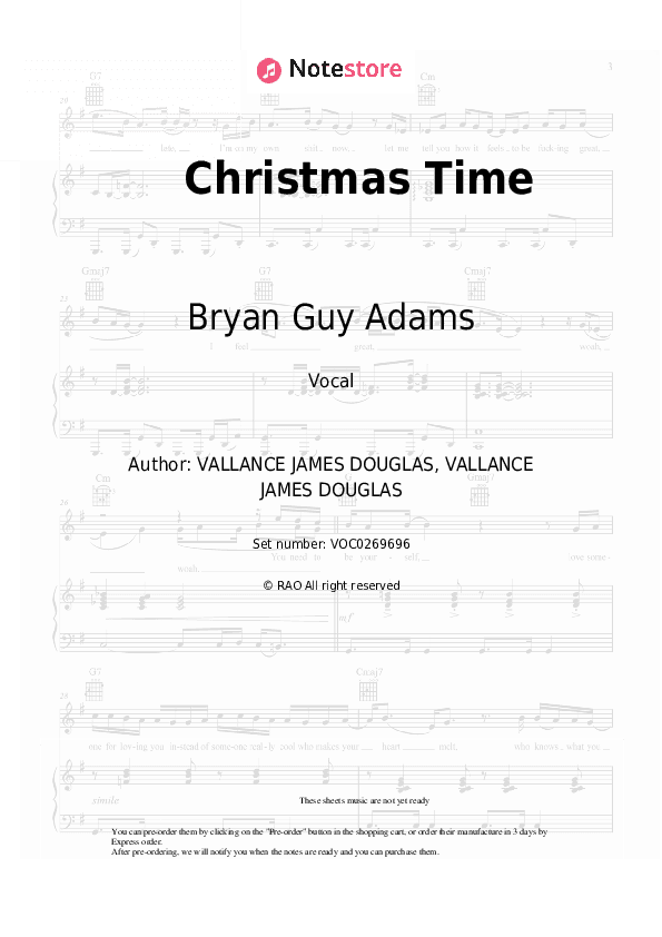 Christmas Time - Bryan Guy Adams Vocal Sheet Music - Vocal