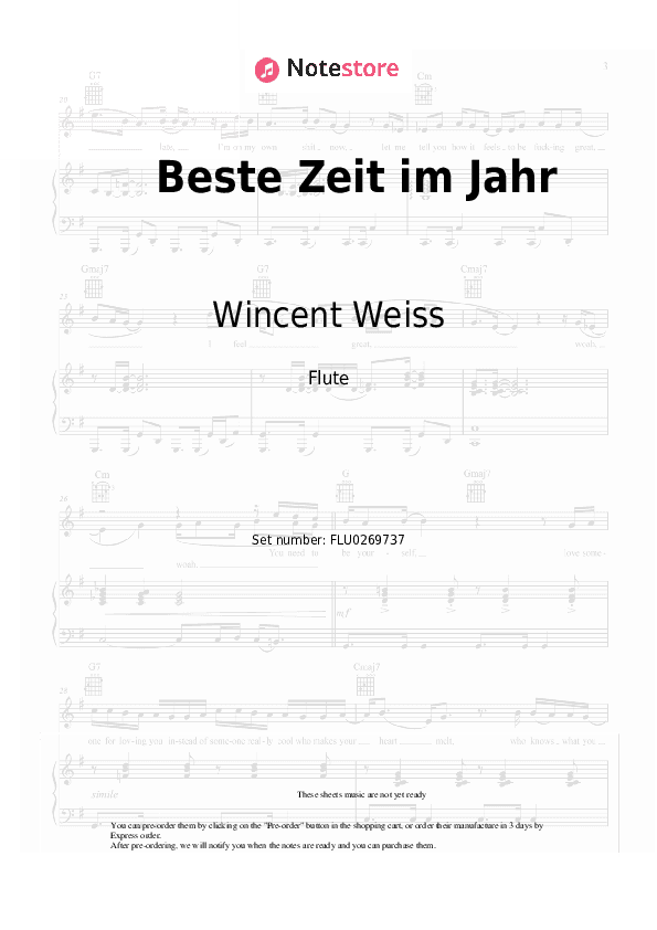 Beste Zeit im Jahr - Wincent Weiss Flute Sheet Music - Flute