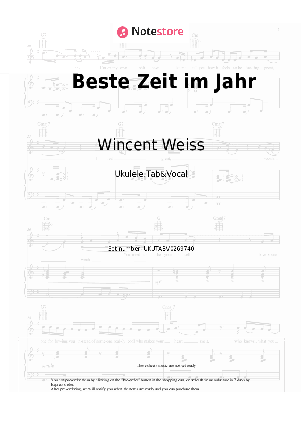 Beste Zeit im Jahr - Wincent Weiss Sheet Music - Ukulele.Tab&Vocal