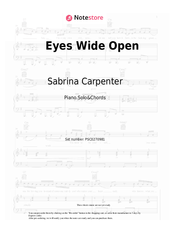 Eyes Wide Open - Sabrina Carpenter Piano Sheet Music and Chords - Piano.Solo&Chords