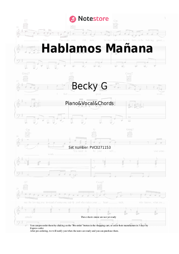 Hablamos Mañana - Becky G Piano Sheet Music with the Vocal and Chords - Piano&Vocal&Chords