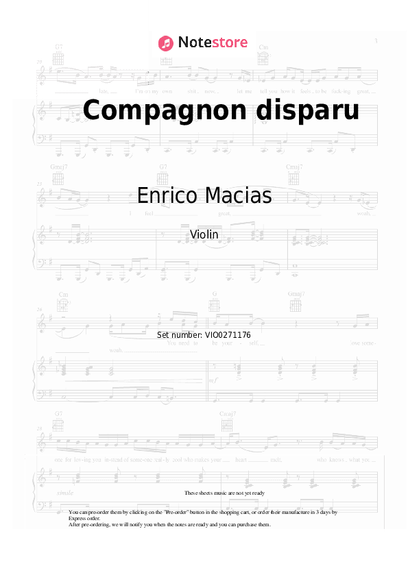 Compagnon disparu - Enrico Macias Violin Sheet Music - Violin