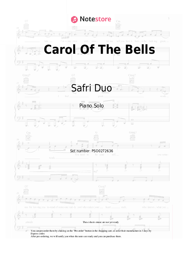 Carol Of The Bells - Safri Duo Piano Sheet Music - Piano.Solo