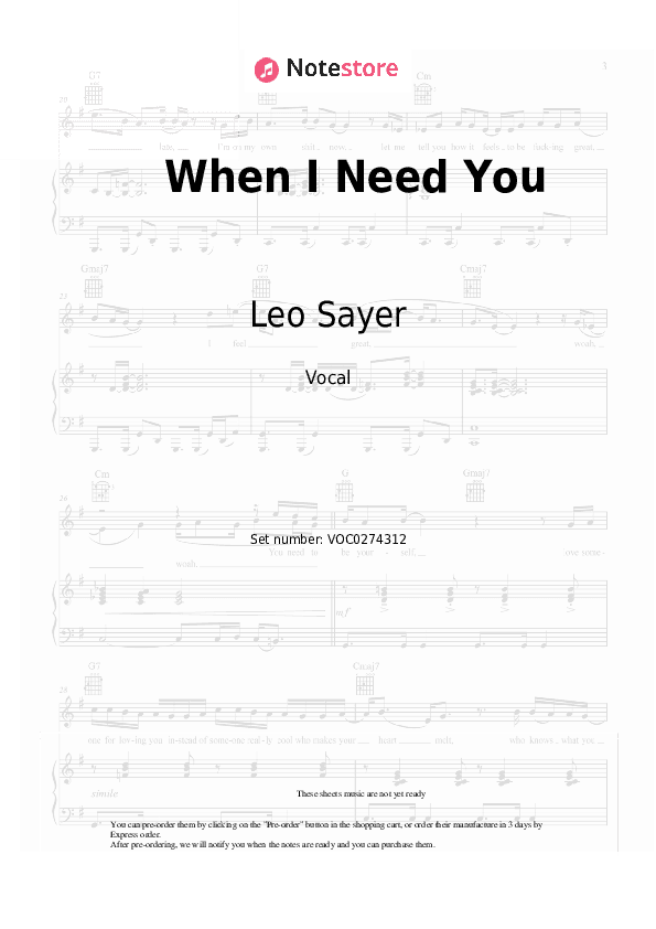 When I Need You - Leo Sayer Vocal Sheet Music - Vocal