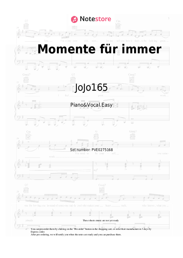 Momente für immer - JoJo165 Piano Sheet Music Easy and Vocal - Piano&Vocal.Easy
