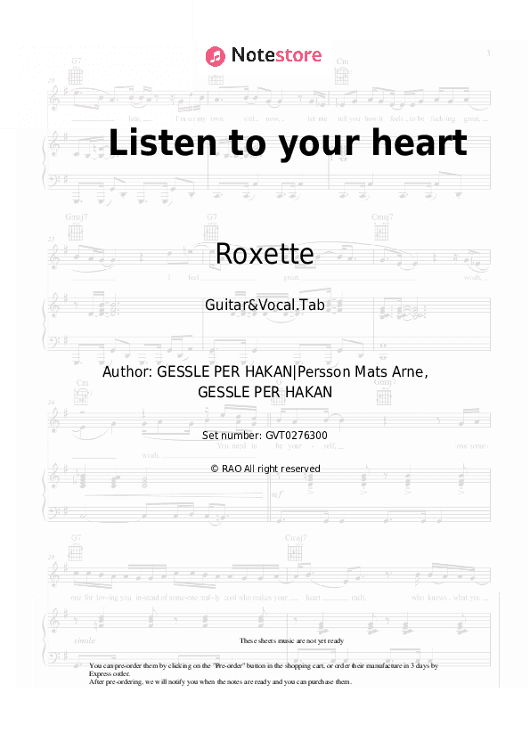 Listen to your heart - Roxette Chords and Voice - Guitar&Vocal.Tab