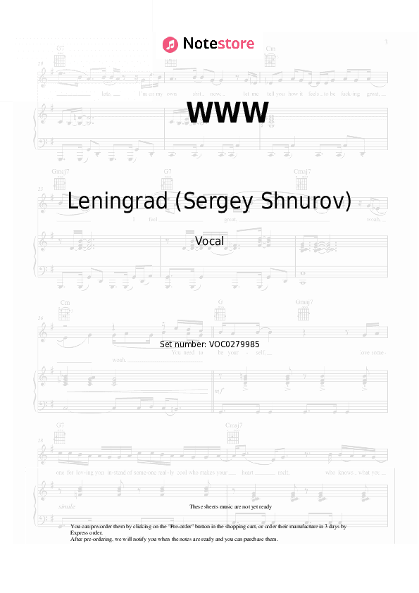 WWW - Leningrad (Sergey Shnurov) Vocal Sheet Music - Vocal