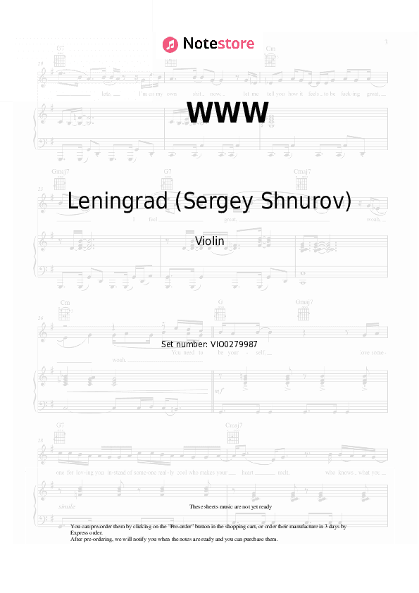 WWW - Leningrad (Sergey Shnurov) Violin Sheet Music - Violin