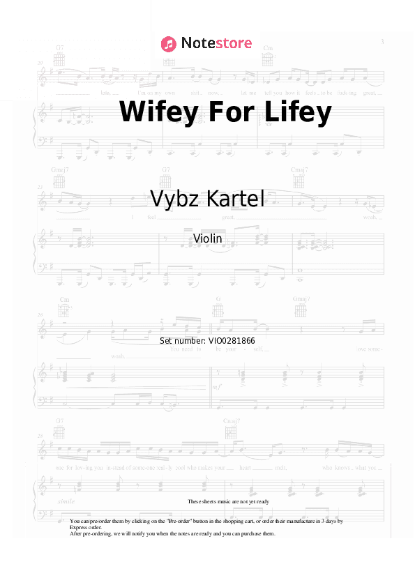 Wifey For Lifey - Vybz Kartel Violin Sheet Music - Violin
