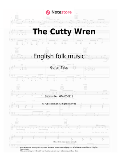 Sheet music, chords English folk music - The Cutty Wren