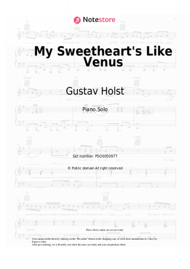 Sheet music, chords Gustav Holst, English folk music - My Sweetheart's Like Venus