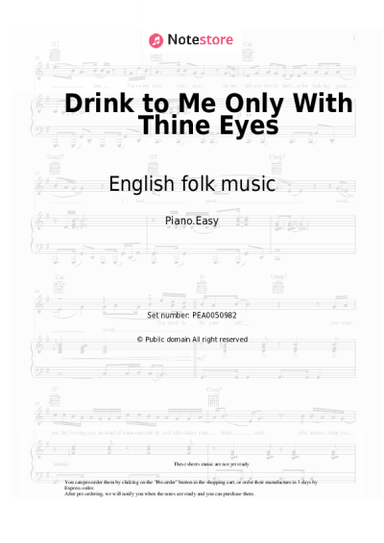 Sheet music, chords English folk music - Drink to Me Only With Thine Eyes