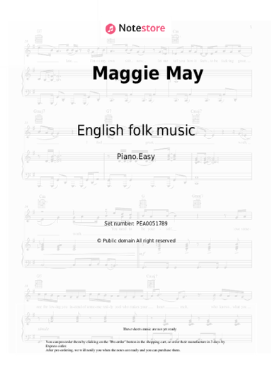 Sheet music, chords English folk music - Maggie May