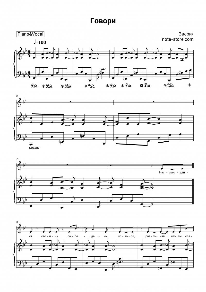 Zveri - Говори Sheet Music For Piano With Letters Download.