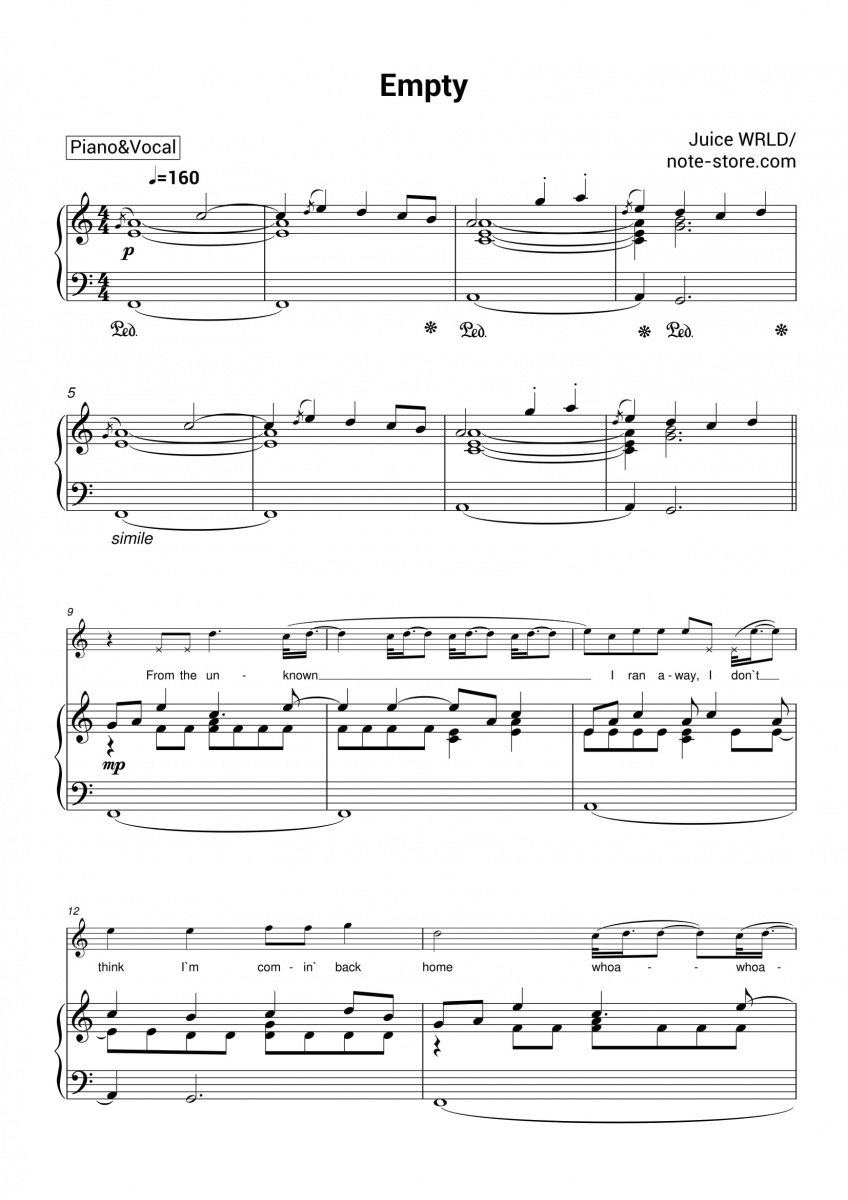 Juice Wrld Empty Sheet Music For Piano Download Piano Vocal