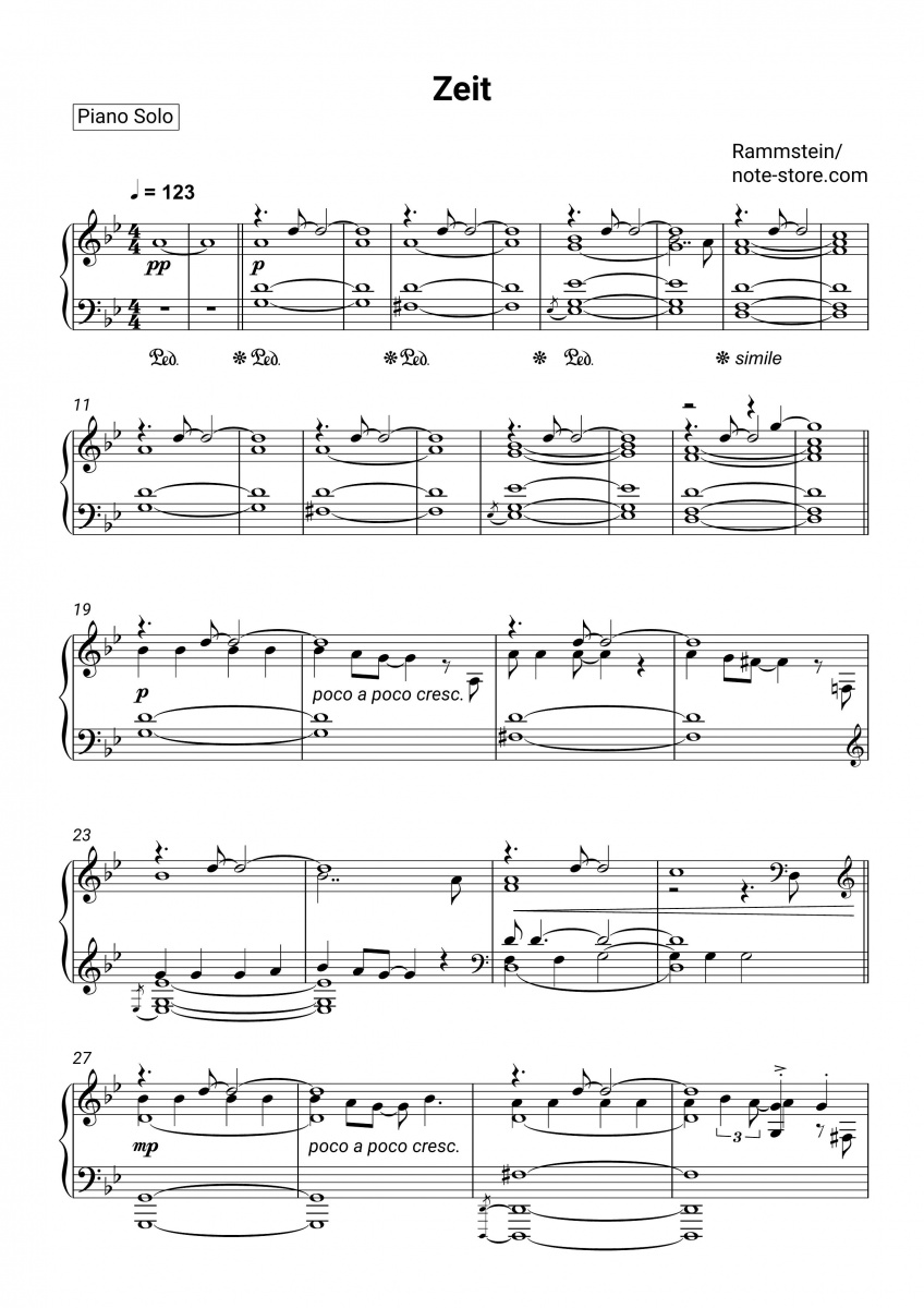 Rammstein - Zeit piano sheet music