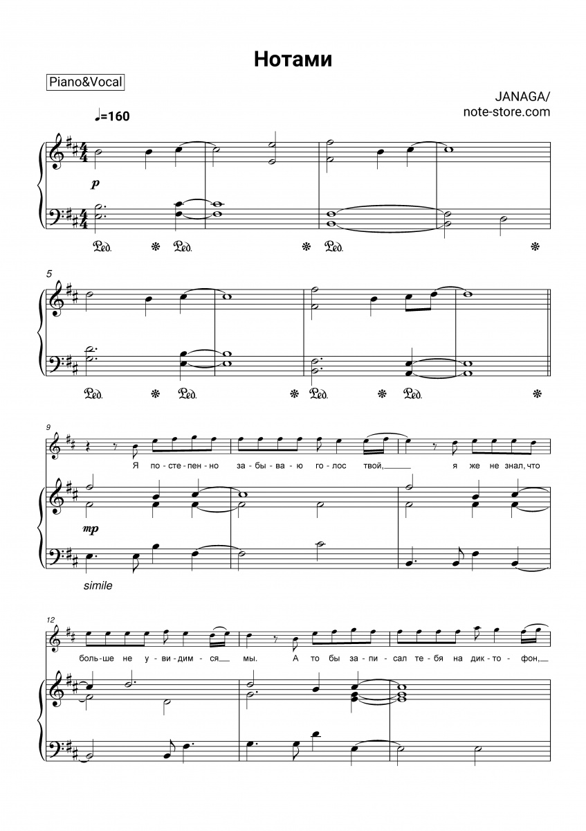JANAGA - Нотами piano sheet music