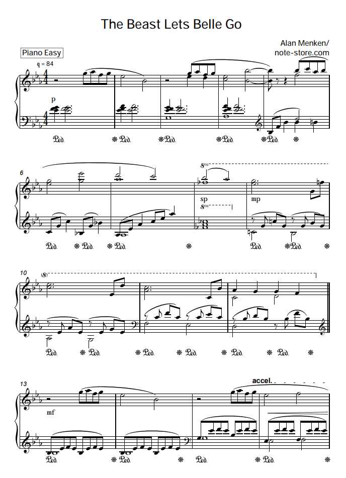 Alan Menken - The Beast Lets Belle Go sheet music for ...