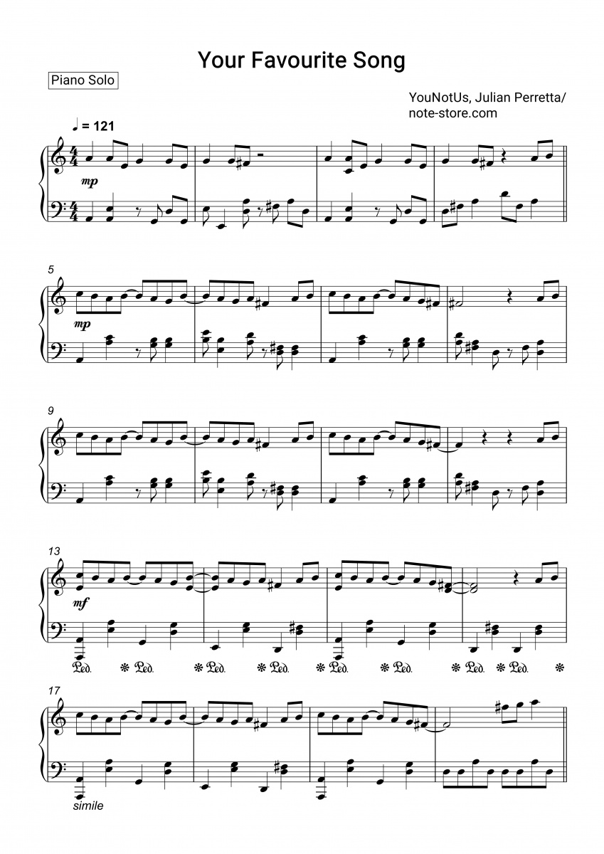 YOUNOTUS, Julian Perretta - Your Favourite Song piano sheet music