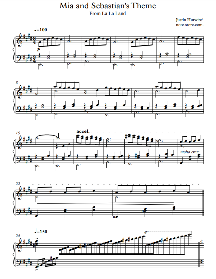 Hurwitz Mia And Sebastian's Theme sheet music for piano download | PSO0000471 at