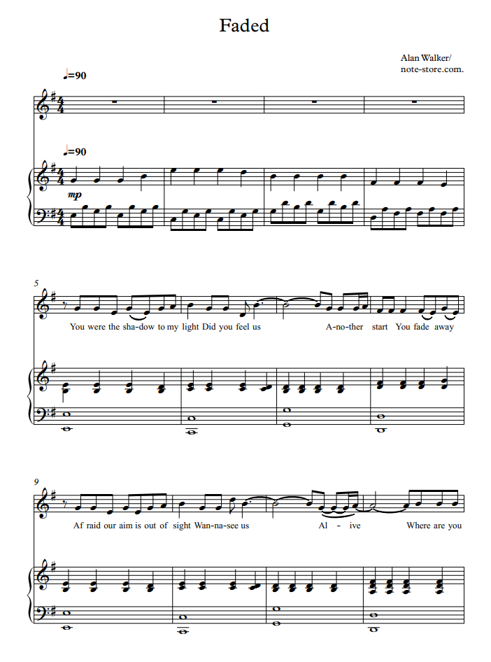 Alan Walker Faded Sheet Music For Piano Download Piano Vocal Easy Sku Pve At Note Store Com