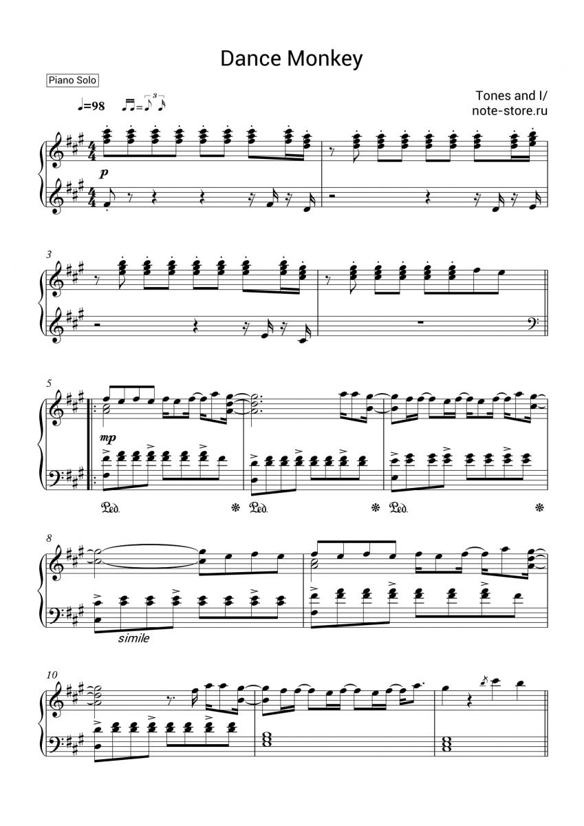 Tones and I - Dance Monkey sheet music for piano download ...
