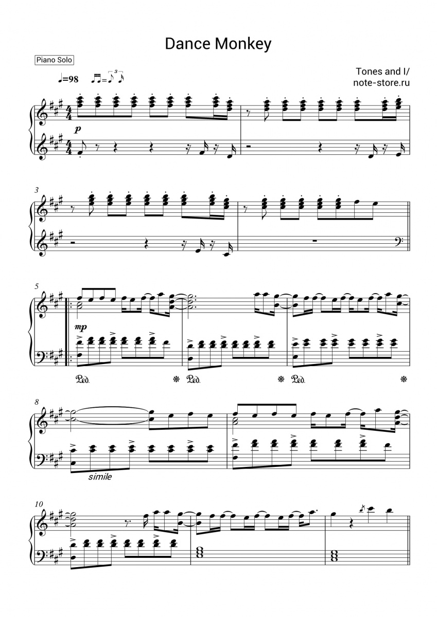 Dance Monkey Sheet Music - Dance Monkey Sheet music for Piano (Solo