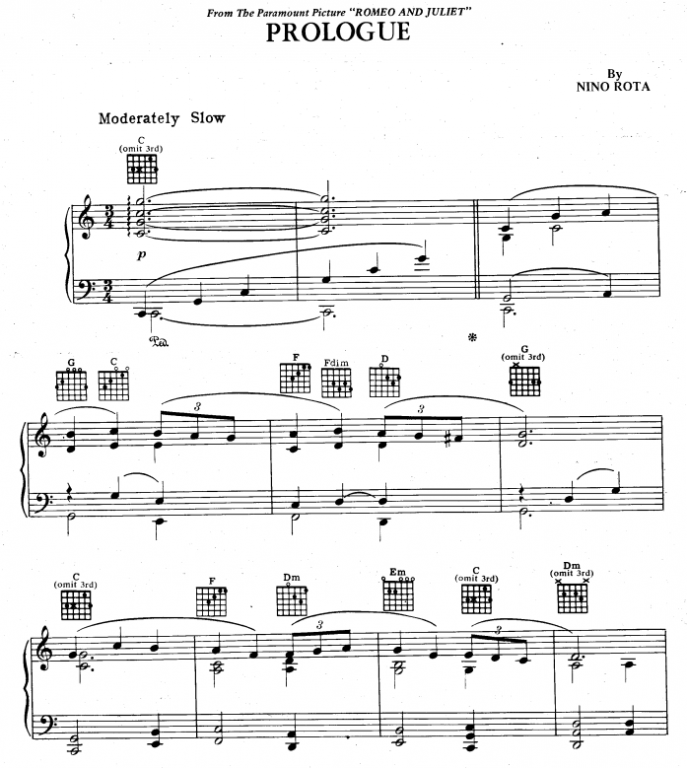 Nino Rota - Prologue and Fanfare for the Prince piano sheet music