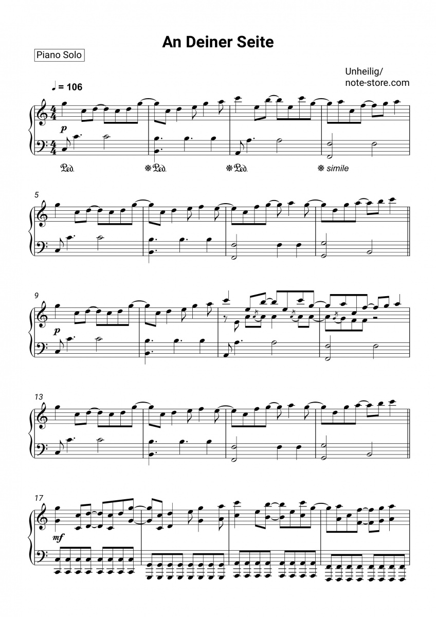 Unheilig An deiner Seite sheet music for piano download Piano.Solo SKU PSO0012177 at Unheilig An deiner Seite sheet music for piano download Piano.Solo SKU PSO0012177 at