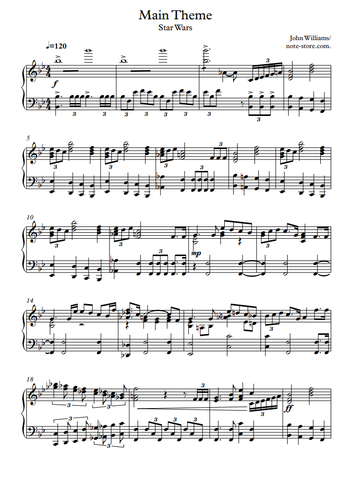 John Williams - Star Wars (Main Theme) sheet music for piano download