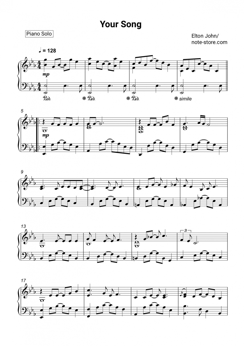 Your Song' Piano Sheet music for Piano (Solo)