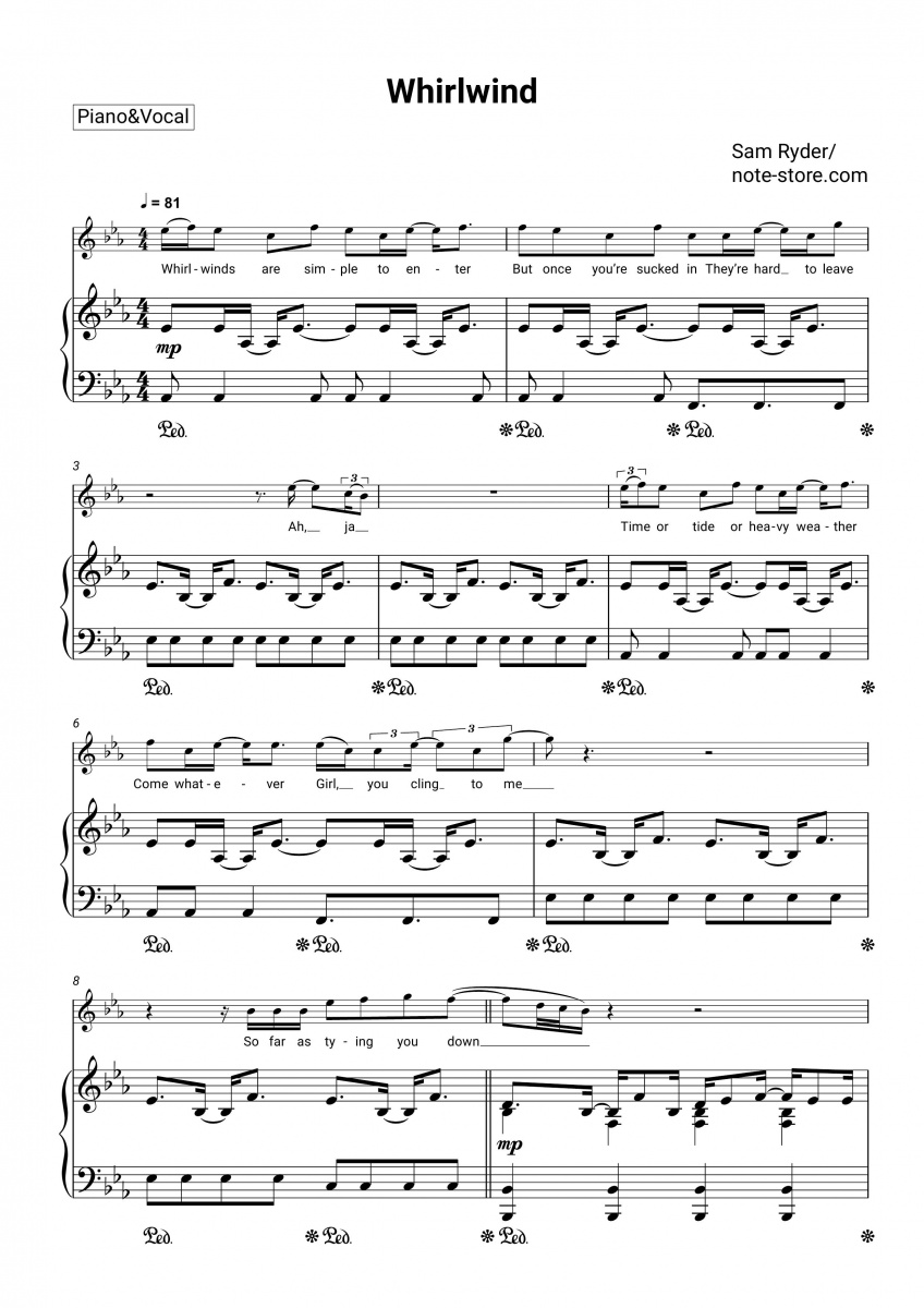 Sam Ryder - Whirlwind sheet music for piano with letters download ...