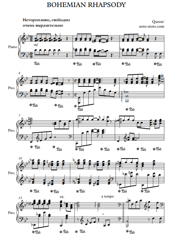 bohemian rhapsody notes for piano pdf